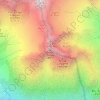 Mapa topográfico Tête du Rouget, altitud, relieve