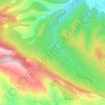 Mapa topográfico Turruncún, altitud, relieve