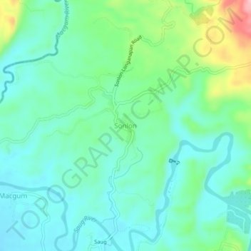 Mapa topográfico Sonlon, altitud, relieve