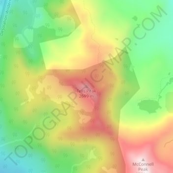 Mapa topográfico Tells Peak, altitud, relieve