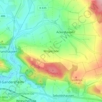 Mapa topográfico Wolperode, altitud, relieve