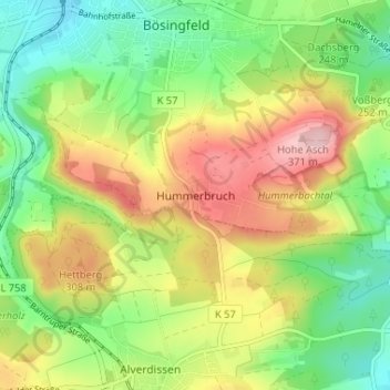Mapa topográfico Hummerbruch, altitud, relieve