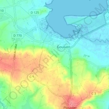Mapa topográfico Kerouzien, altitud, relieve