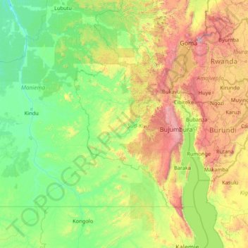 Mapa topográfico South Kivu, altitud, relieve