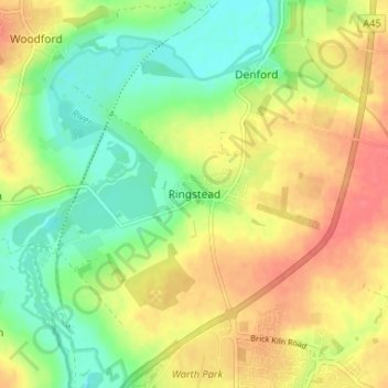 Mapa topográfico Ringstead, altitud, relieve