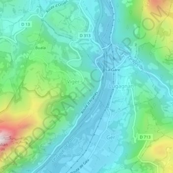 Mapa topográfico Sedons, altitud, relieve