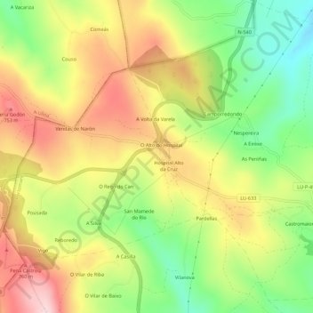 Mapa topográfico O Hospital, altitud, relieve