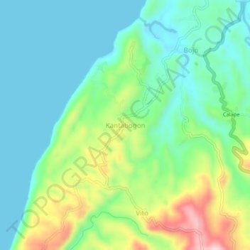 Mapa topográfico Kantabogon, altitud, relieve