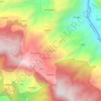 Mapa topográfico Nandigaon, altitud, relieve