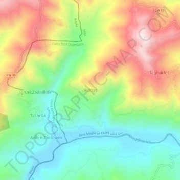 Mapa topográfico Hidous, altitud, relieve