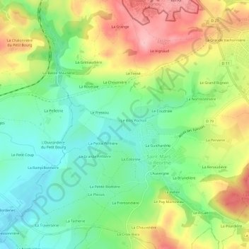 Mapa topográfico La Burnière, altitud, relieve