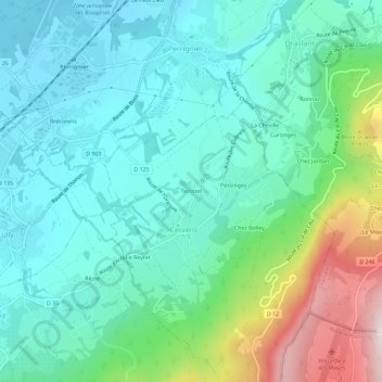 Mapa topográfico Terrotet, altitud, relieve