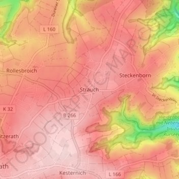 Mapa topográfico Strauch, altitud, relieve