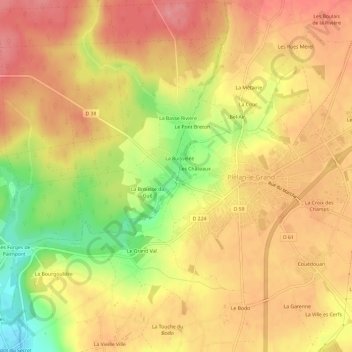 Mapa topográfico Le Gué, altitud, relieve