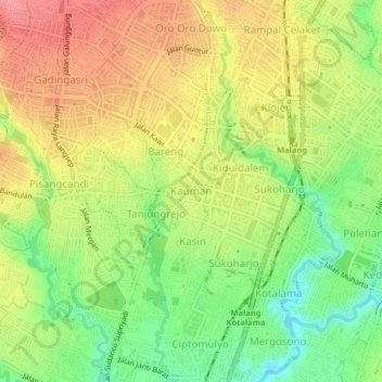 Mapa topográfico Kauman, altitud, relieve