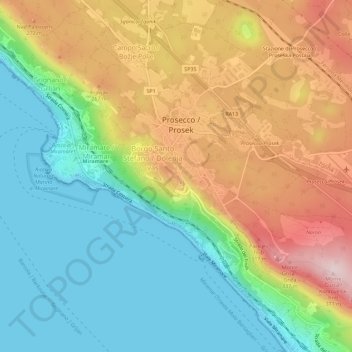 Mapa topográfico Contovello / Kontovel, altitud, relieve