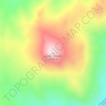 Mapa topográfico Cerro Colipilli, altitud, relieve