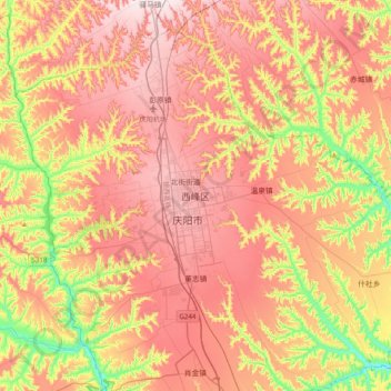 Mapa topográfico Xifeng, altitud, relieve