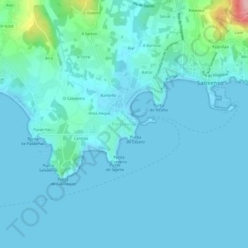 Mapa topográfico Portonovo, altitud, relieve