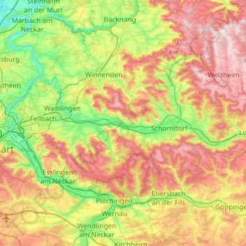 Mapa topográfico Remshalden, altitud, relieve
