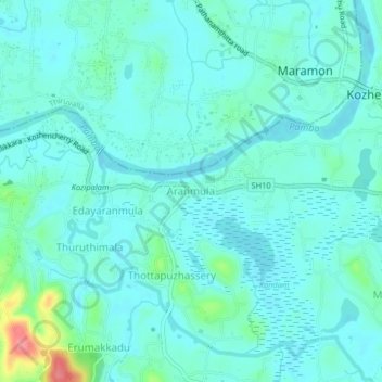 Mapa topográfico Aranmula, altitud, relieve