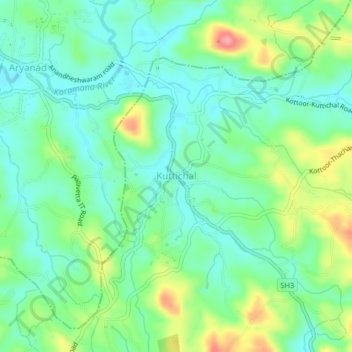 Mapa topográfico Kuttichal, altitud, relieve