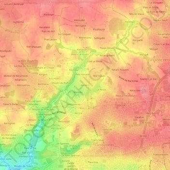 Mapa topográfico Kervern, altitud, relieve