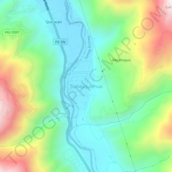 Mapa topográfico Tomayquichua, altitud, relieve