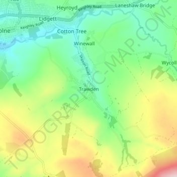 Mapa topográfico Trawden, altitud, relieve