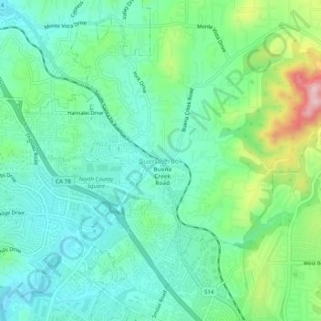 Mapa topográfico Buena Creek, altitud, relieve