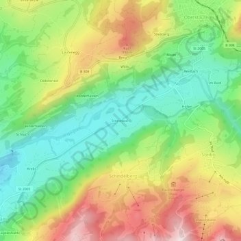 Mapa topográfico Steinebach, altitud, relieve