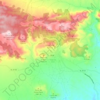Mapa topográfico Oria, altitud, relieve