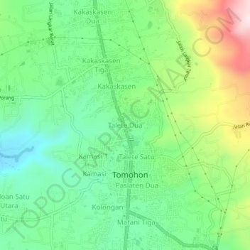 Mapa topográfico Talete Dua, altitud, relieve
