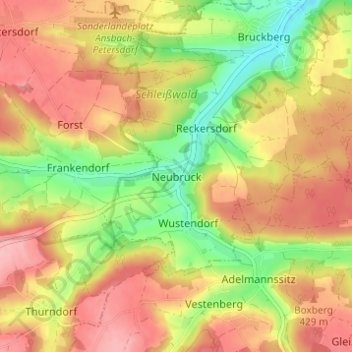 Mapa topográfico Neubruck, altitud, relieve