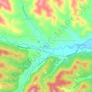 Mapa topográfico Weston, altitud, relieve