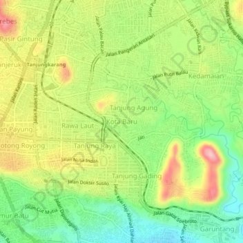 Mapa topográfico Kota Baru, altitud, relieve