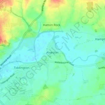 Mapa topográfico Alveston, altitud, relieve