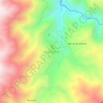 Mapa topográfico Guachicono, altitud, relieve