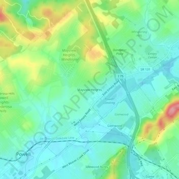 Mapa topográfico Mayview Heights, altitud, relieve