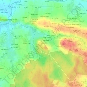 Mapa topográfico Papillon, altitud, relieve