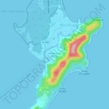 Mapa topográfico Fortaleza da Barra, altitud, relieve