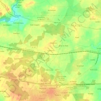 Mapa topográfico Locmaria, altitud, relieve