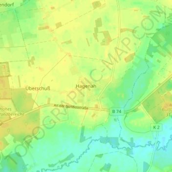 Mapa topográfico Hagenah, altitud, relieve