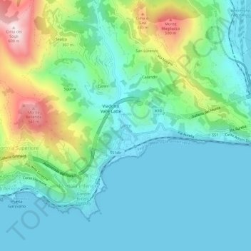 Mapa topográfico Latte, altitud, relieve