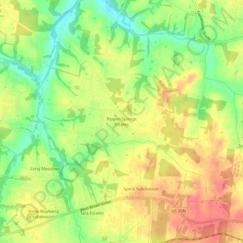 Mapa topográfico Pippen Springs Estates, altitud, relieve