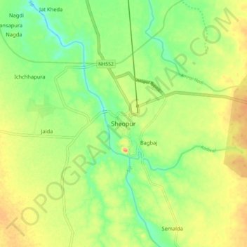 Mapa topográfico Sheopur, altitud, relieve