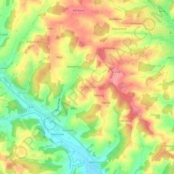Mapa topográfico Schildthurn, altitud, relieve