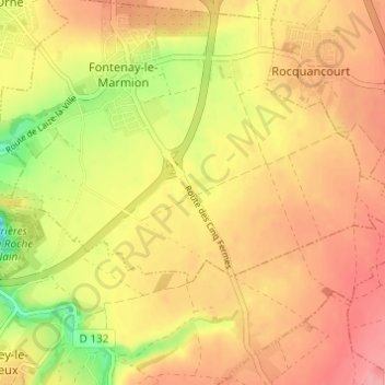 Mapa topográfico Les Cinq Fermes, altitud, relieve