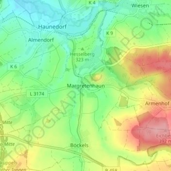 Mapa topográfico Margretenhaun, altitud, relieve