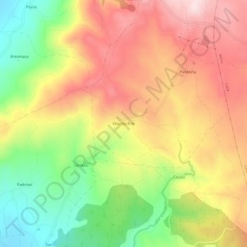 Mapa topográfico Vilariño Frío, altitud, relieve